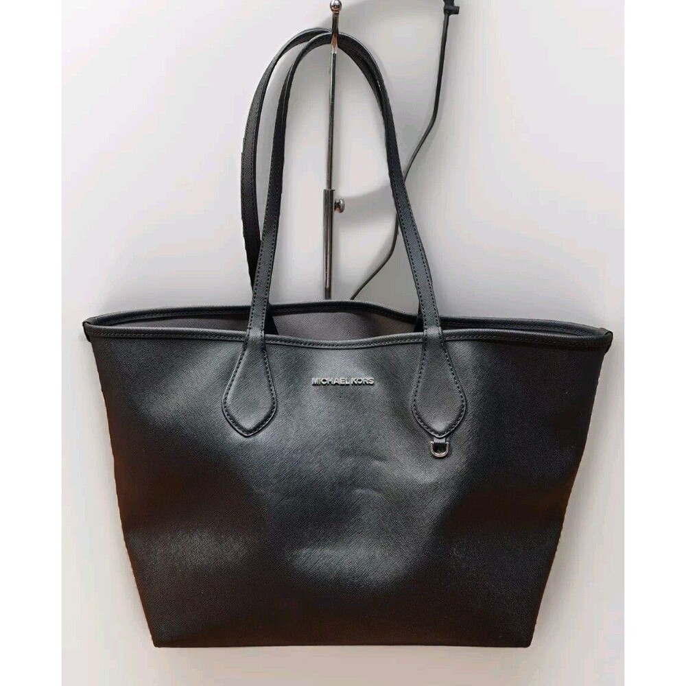 Michael Kors Reversible Tote Black Gray Silver Hardware